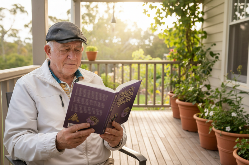 You reading the English book on a verandah