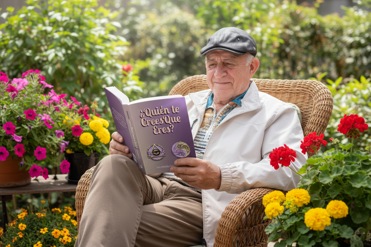 You reading the Spanish book on a plant-filled patio